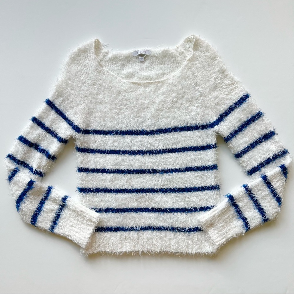 Delia’s Blue and White Striped Fuzzy Sweater, Medium